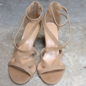 Nude Strappy Open Toe Chunky Heel Zipper